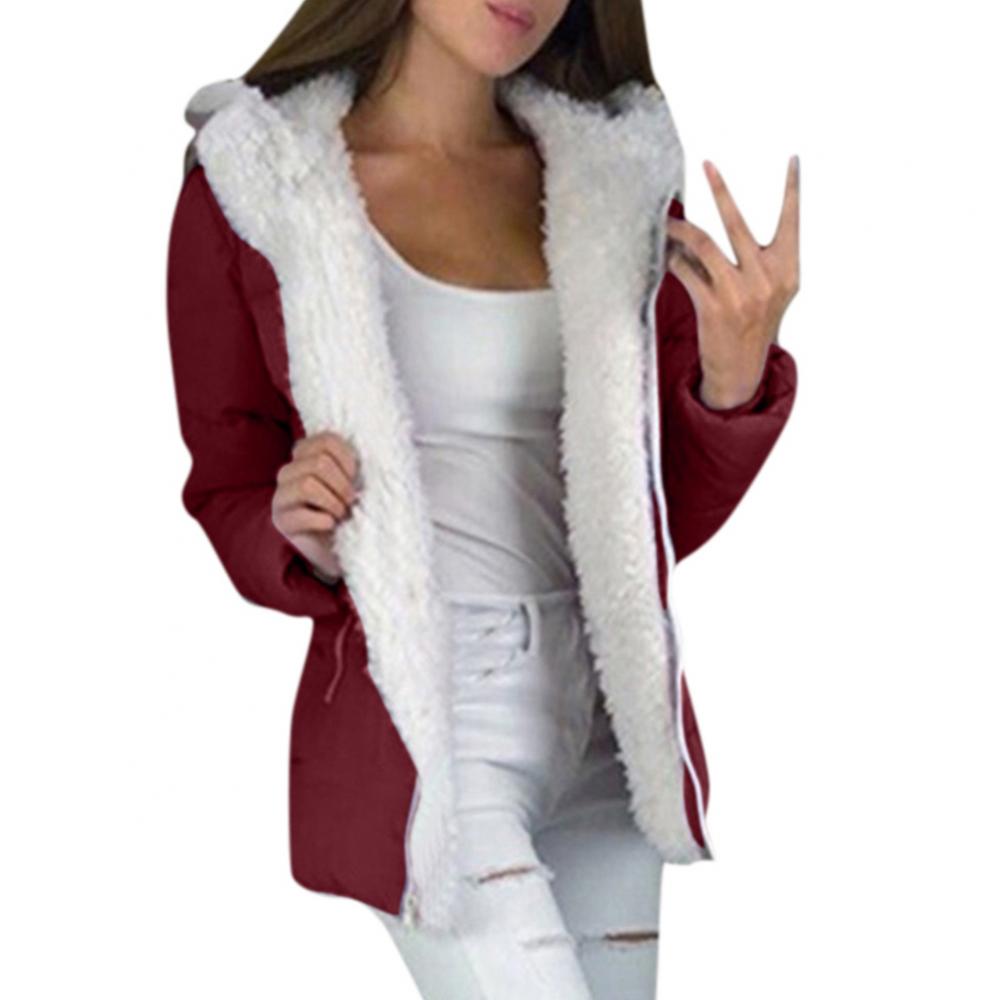 Chaqueta con capucha y cremallera de Color sólido para mujer, abrigo de algodón grueso y cálido, abrigo con capucha a prueba de viento para mujer, Otoño e Invierno