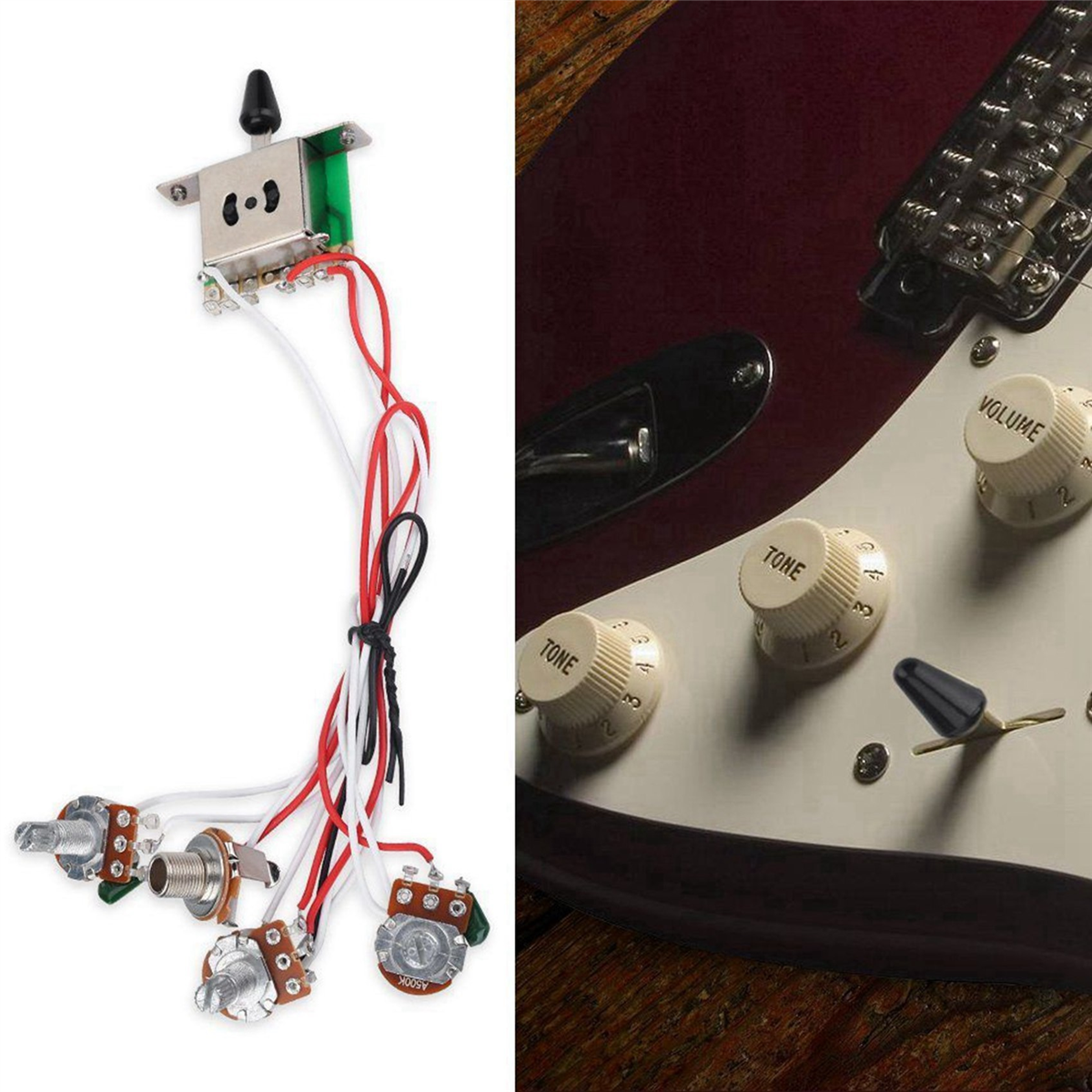 BAAU 4X Pots for Strat Guitar PreWired 1 Volume 2 Tone Control 5 Way Switch 3-500K Pot