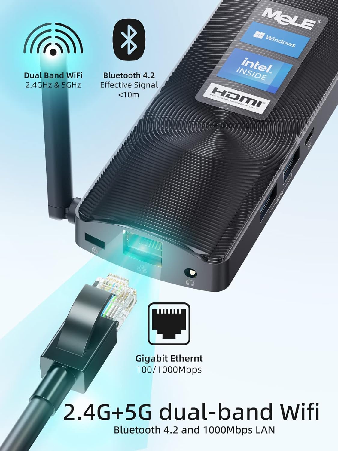 MeLE-Mini PC Intel Celeron J4125 LPDDR4, 8GB, 128GB/256GB, MiniPC Sin ventilador, Windows 11 Pro, ordenador de escritorio Industrial, HDMI PCG02 GLE