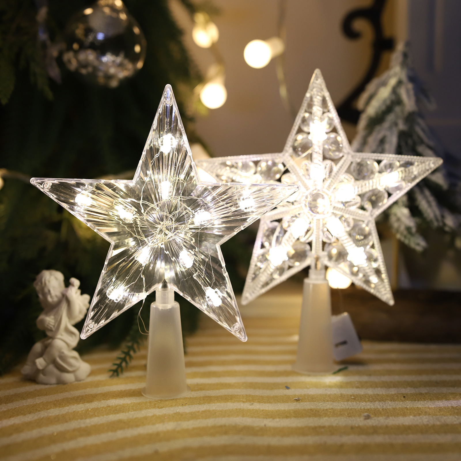 1Pcs LED Christmas Tree Ornaments Toppers Stars Light With Battery For Home Decorations Xmas Trees Lamp New Year 2026 Navidad