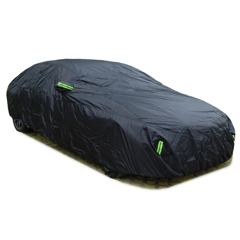 Capa de carro exterior completa preto capa automática pára-sol proteção à prova de poeira com tiras reflexivas universal para hatchback sedan suv
