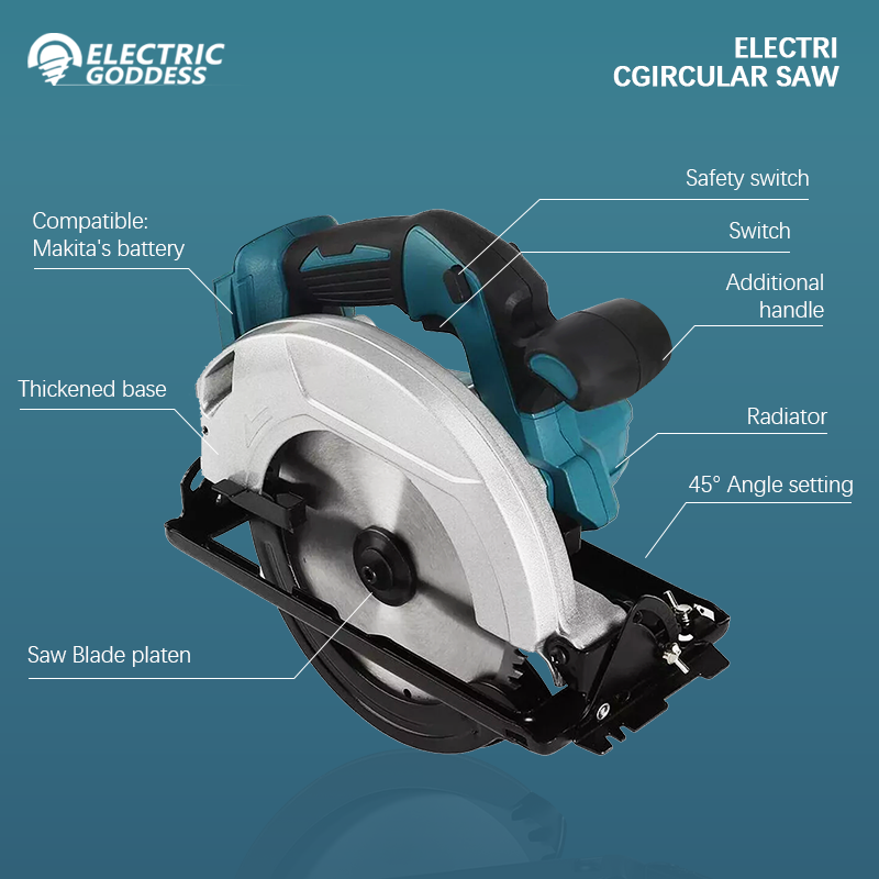 Serra circular elétrica sem escova, 5/7 unidades, sem fio, para carpintaria, ajuste de corte de 45 graus, ferramenta para makita, pino de bateria de 18v