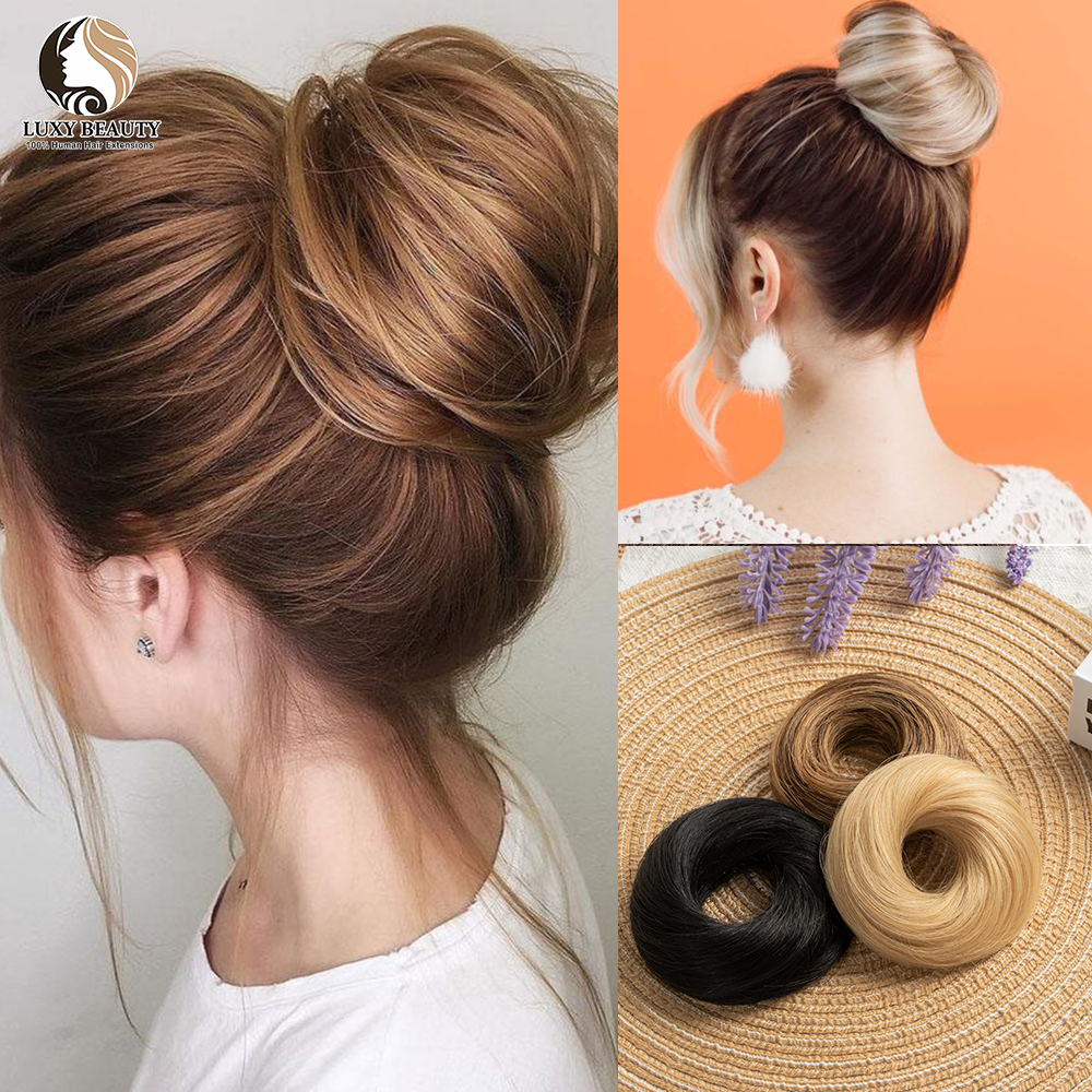Moños de cabello humano, postizo de cola de caballo, piezas de cabello brasileño, moño para mujeres, Scrunchies, Updos, moño de Donut, extensiones de cabello humano 100%