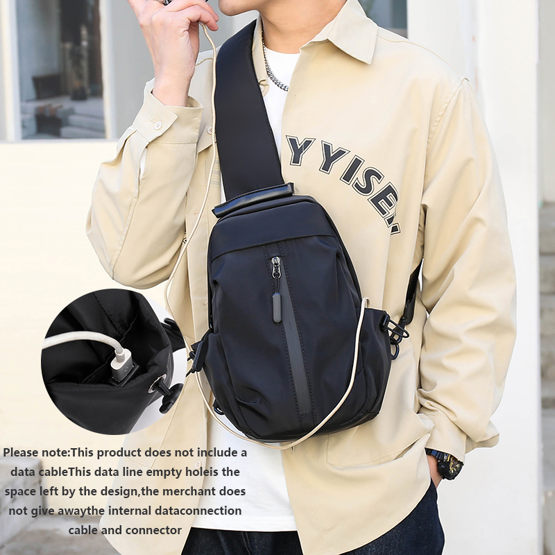 Bolsa de peito masculina multifuncional com interface reservada USB, adequada para montanhismo, viagens, trabalho, compras, ocasiões diárias