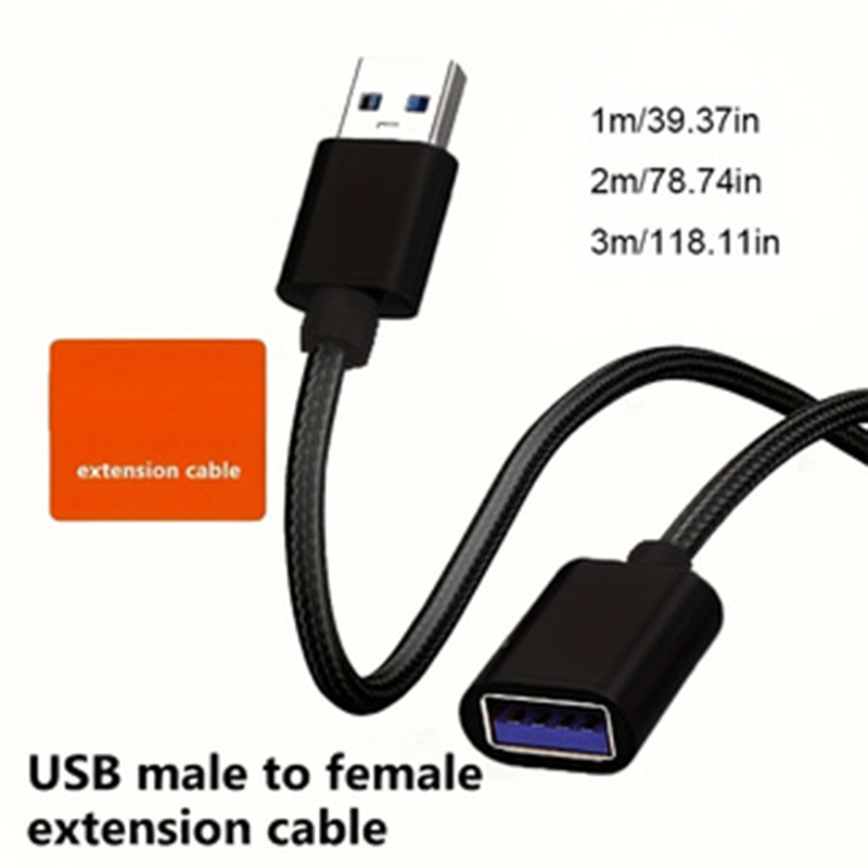 Black USB extension cable, suitable for keyboards, mice, game consoles, USB flash drives, printers, cameras, and other devices.