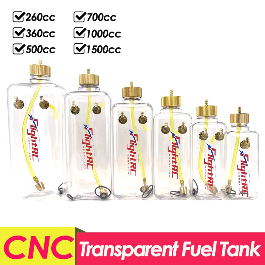 RC Bình Nhiên Liệu Trong Suốt Nhựa 260/360/500/700/1000/1500 ML/CC Nhôm CNC hợp Kim Dùng Cho Bếp Ga Và Nitro Mô Hình Máy Bay