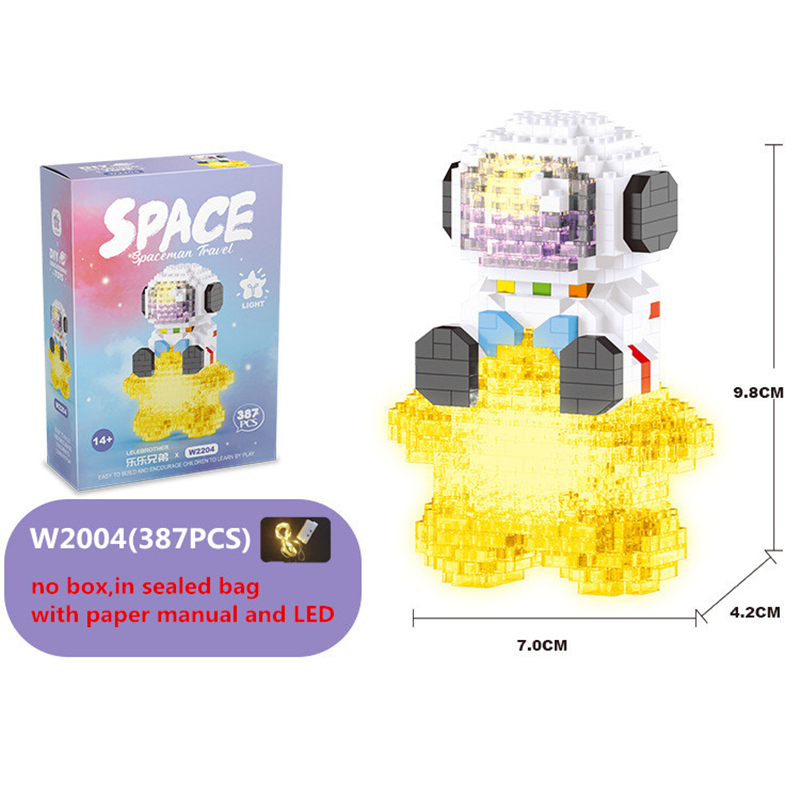 Blocs de construction à micro particules, espace créatif aérospatial brillant, figurine d'astronaute avec lumière, ensemble de briques à monter soi-même, jouets pour enfants, cadeau