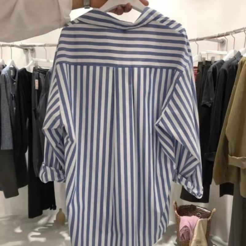 Coreia do sul dongdaemun listrado camisa feminina design sentido nicho 2023 outono novo estilo ocidental camisa estudante moda