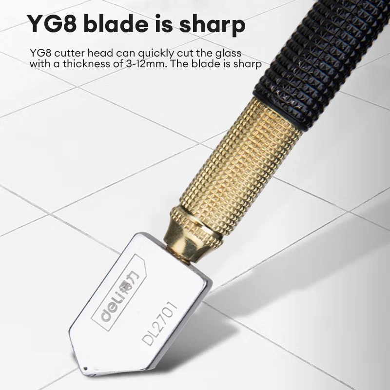 Deli Durable High Quality Brand New Glass Cutter Small Size Steel Blade Anti-skid Handle Cutting Tool Diamond Cutter Head Knifes