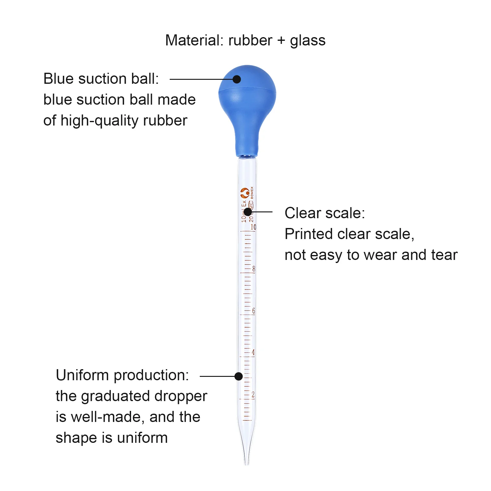 แก้วหนา Dropper แบบพกพาน้ํามันหอมระเหยน้ํายางหัวขนาด Pipette 5/10ml โรงเรียนวางหลอดยางหัว Pipettors