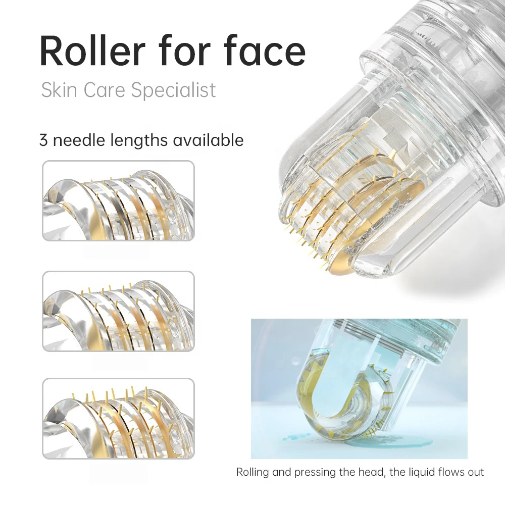 Hydra Roller 64 pins Titanium Micro Needle Derma Roller Skin Care Device Home Use Lip Face Brow Hair Scalp Serum Applicator