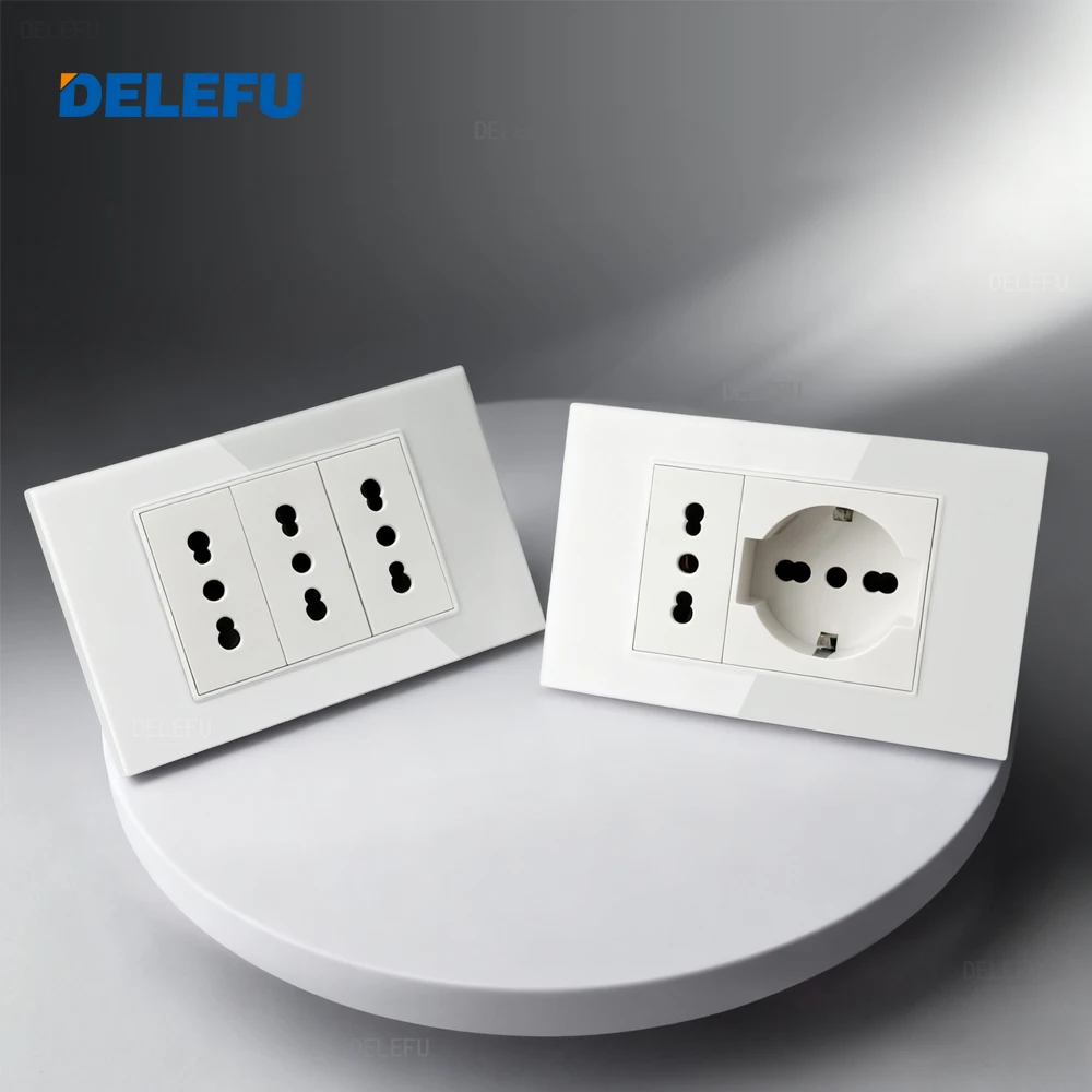 DELEFU Белое закаленное стекло Италия USB TypeC Настенная розетка для быстрой зарядки Schuko Tuya Wi-Fi Smart Switch Sat TV Tel Doorbell Чили
