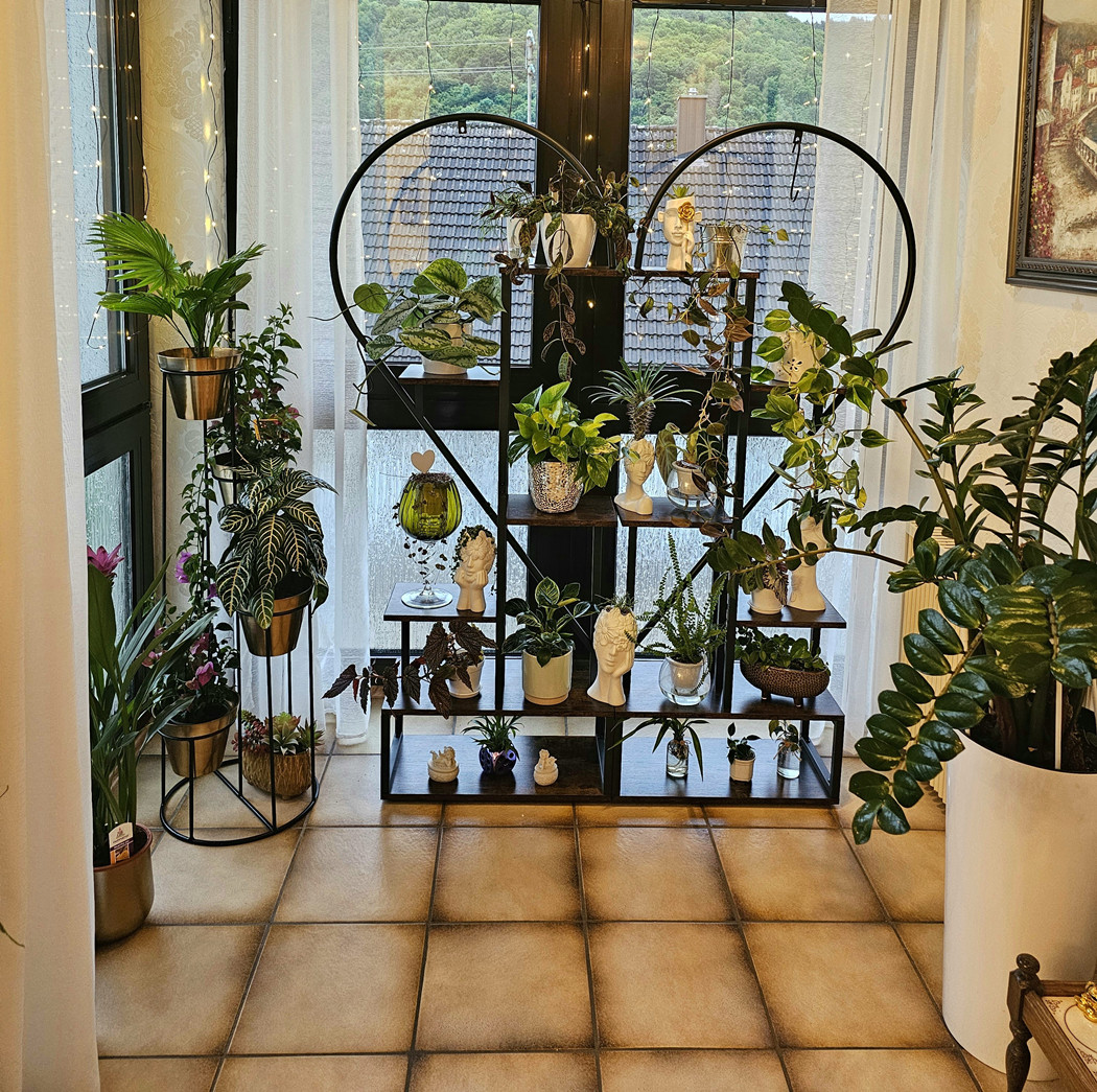 6 camadas de madeira e metal planta flor rack suporte armazenamento prateleira exibição em forma coração para jardim varanda sala estar