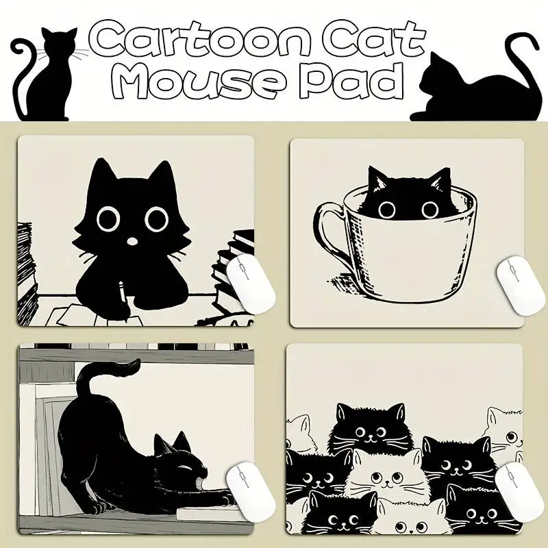 Black Cat Mousepad Small Office Computer Desk Mat Table Keyboard Big Mouse Pad Laptop Cushion Non-slip Deskpad Home Decor