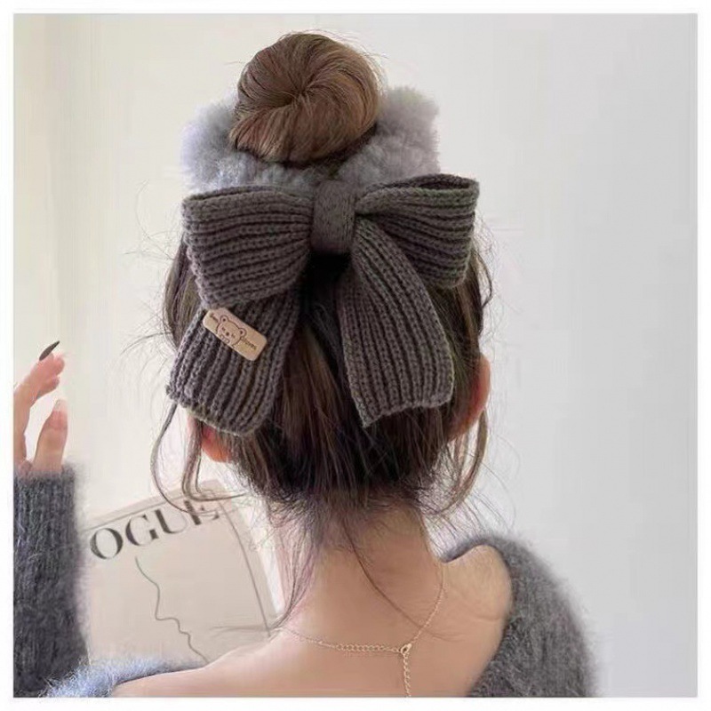 Outono e inverno suave malha lã arco corda de cabelo da menina doce e versátil grande anel de cabelo cabeça corda de borracha de cabelo