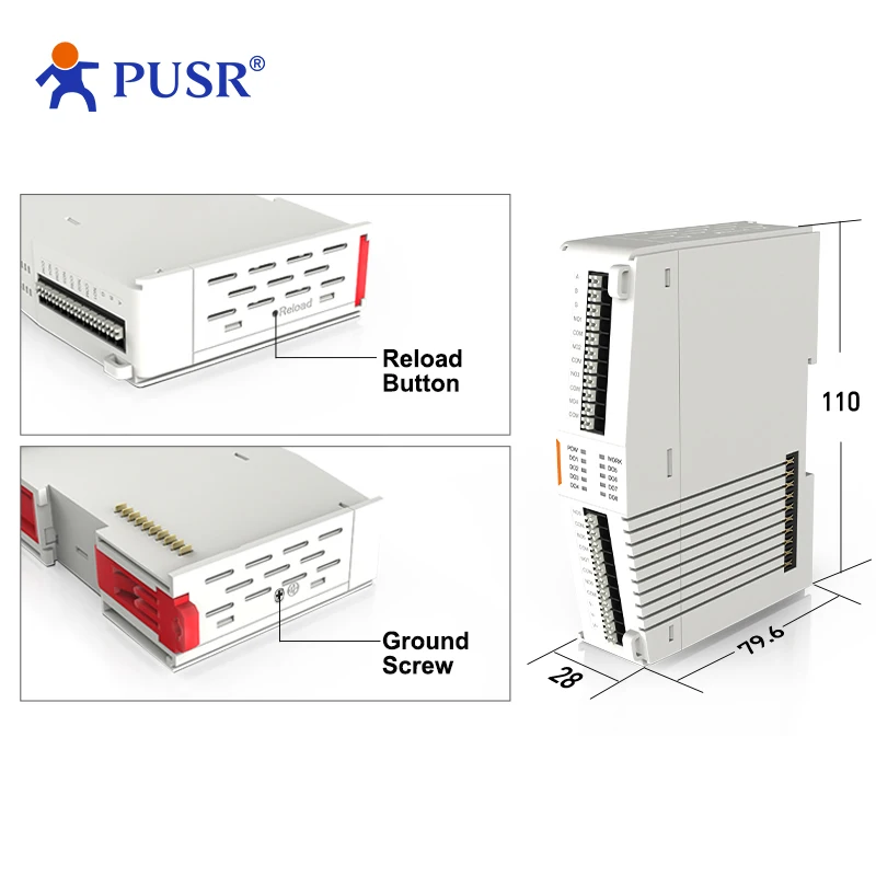 PUSR 4 * AI, 4 * DO/4 * DI, 4 * DO/4 * AI, 4 * AO/8 * DI IO Extender IO Controlador IO Sistema IO Módulo IO Design modular
