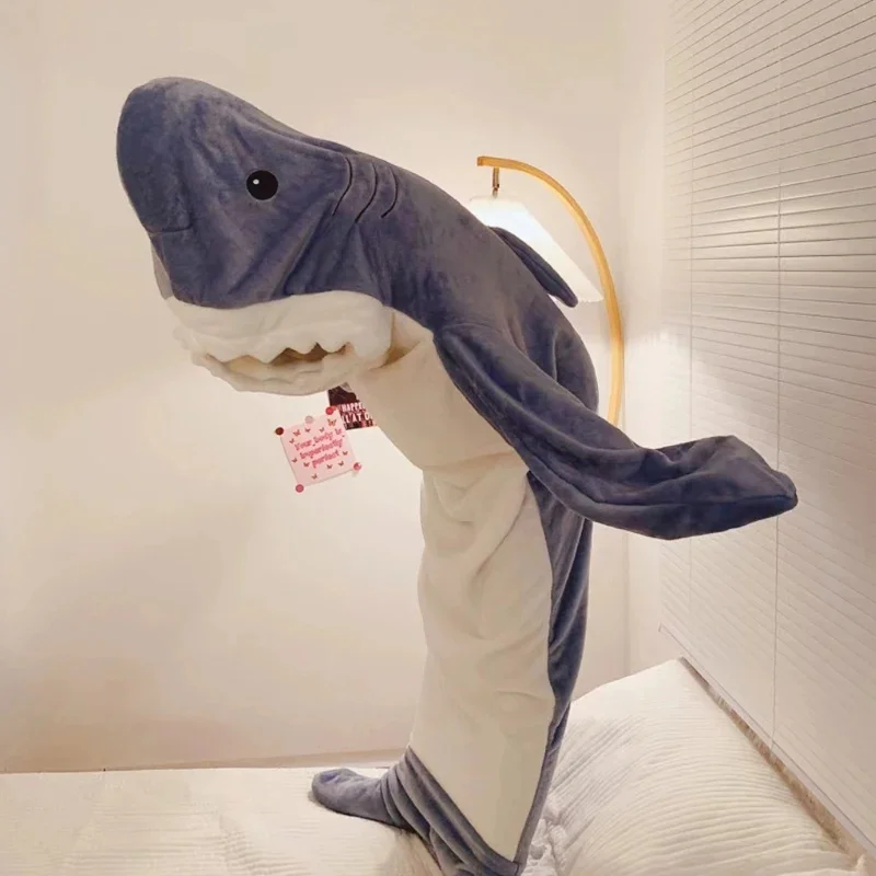 Manta de tiburón bonita, saco de dormir a cuadros, pijamas de dibujos animados para mujer, albornoz, manta de tiburón, ropa de casa para adultos, camisón, albornoz cómodo