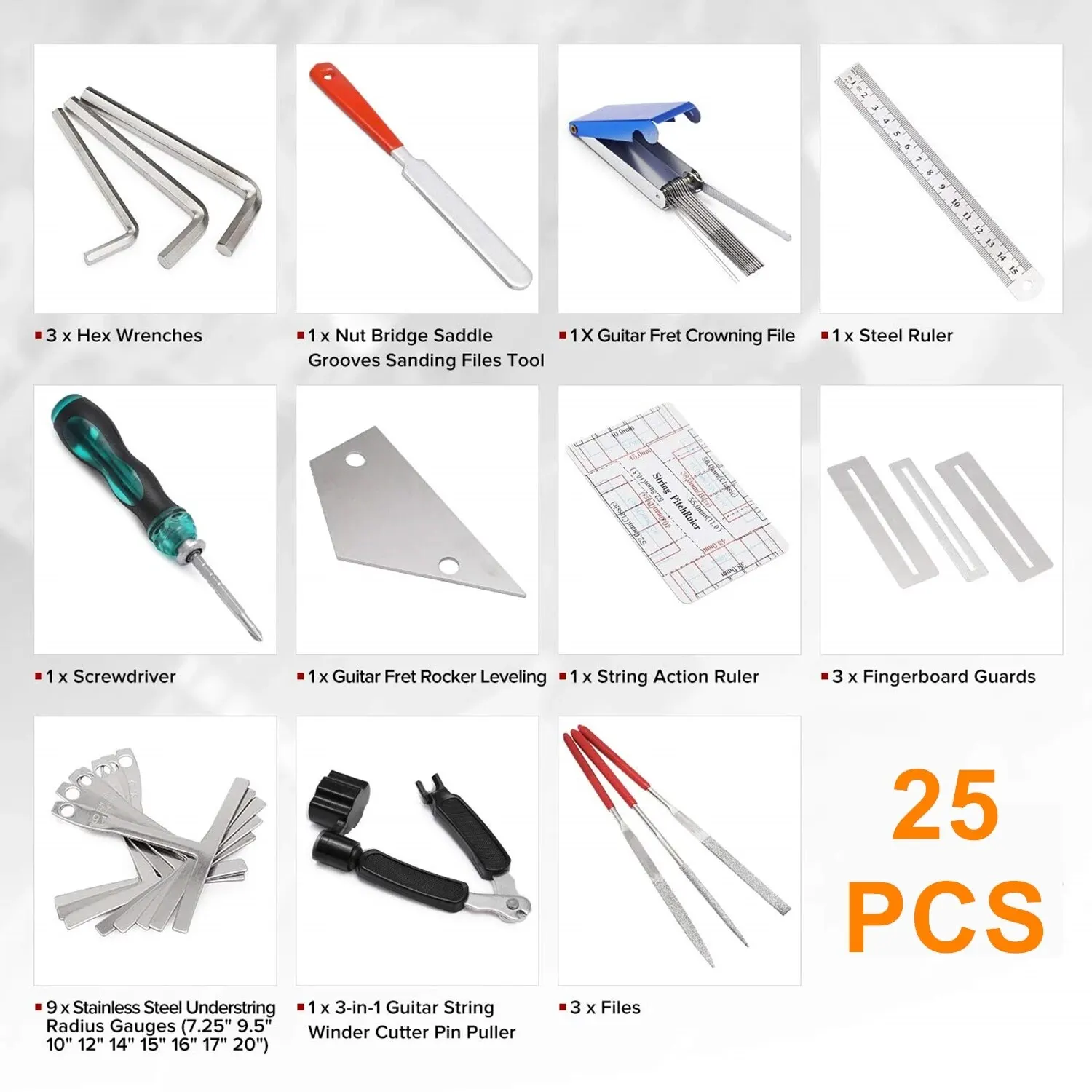 Miwayer-Kit de herramientas de reparación de guitarra, Kit de configuración con bolsa de transporte, regalo perfecto para entusiastas de la música o los instrumentos de cuerda, 25/72