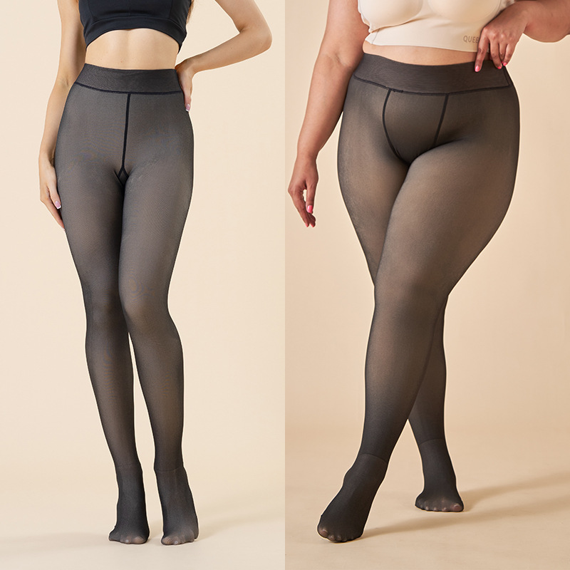 Medias cálidas de lana de talla grande para mujer, mallas gruesas de lana, pantimedias translúcidas falsas, medias térmicas para mujer
