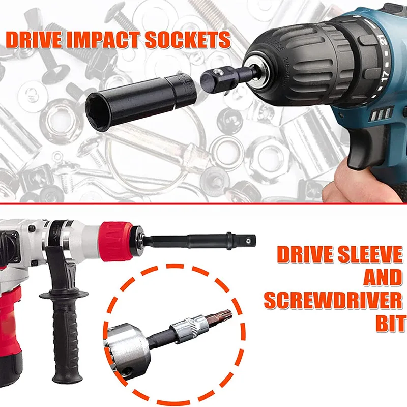 12 stuks Impact Socket Adapter En Reducer Set Verlengset Socket Boor Adapter Verandert Boormachine In Hoge Snelheid Moer Driver, 1/4