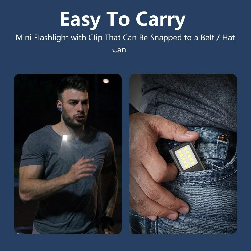 Linterna COB portátil, luz de trabajo, linterna LED recargable por USB, superbrillante, para acampar, impermeable, reparación de automóviles con Clip para bolígrafo