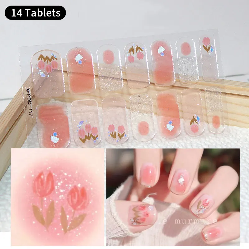 DIY เบเกอรี่ฟรีสติกเกอร์เล็บยาวนานสีทึบดอกไม้สดคริสต์มาสฤดูใบไม้ร่วงแถบเล็บ Patch Slider เต็มรูปแบบรูปลอก