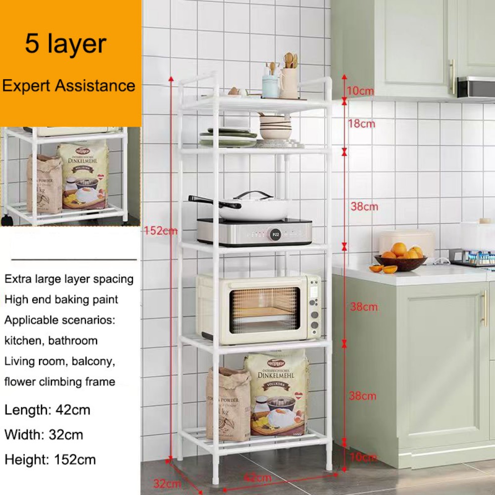 Floor-Standing Microwave Storage Rack Multi Layer Shelf Kitchen With Pulley Trolley Punch-Free Easy To Assemble Kitchen Storage
