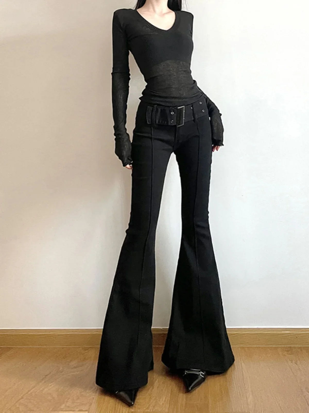 2025 Y2k Retro Emo 2000s Women's Black Flare Pants Streetwear Fashion Trousers Harajuku Wide Yoga Pants 90s Aesthetic Clothes