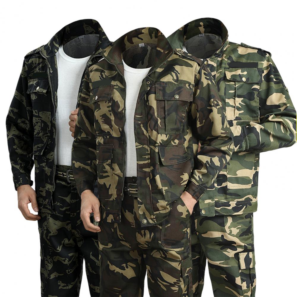 Männer Jacke Hosen Camouflage Print Mehrere Taschen Zwei Stück Set Schmutzabweisend Anti Scratch Arbeit Kleidung Anzug für Training