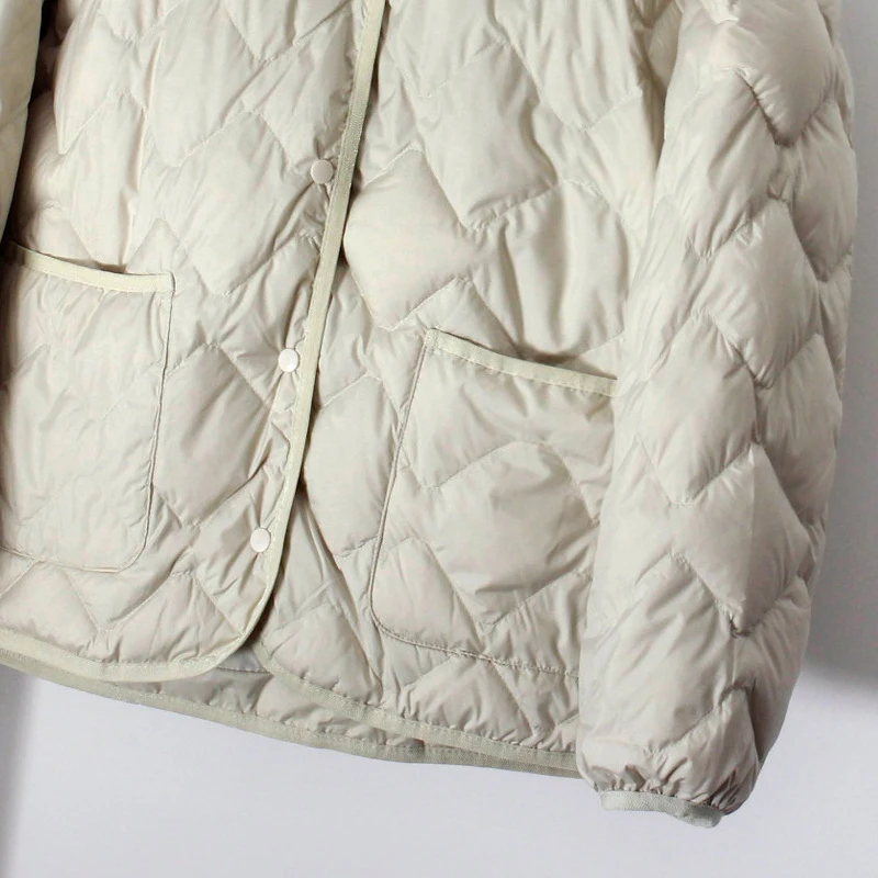 Schinteon femmes ultraléger blanc canard doudoune automne hiver vêtements d'extérieur décontracté Argyle col montant Simple manteau Style coréen