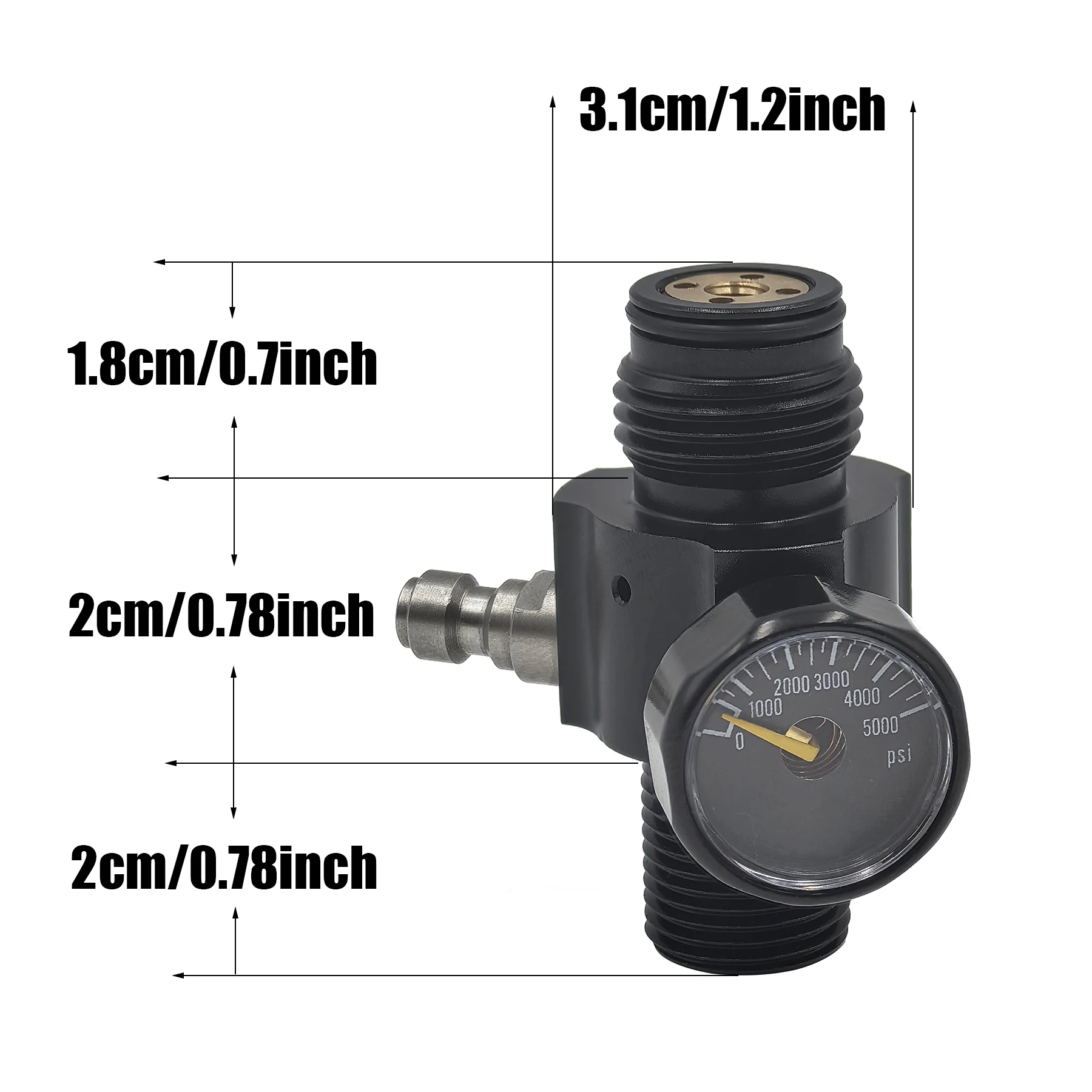 Air Tank Cylinder Regulator Valve Adjustable Output pressure 0 to 2500psi Threads M18*1.5 With 40Mpa/350bar/5000psi Gauge