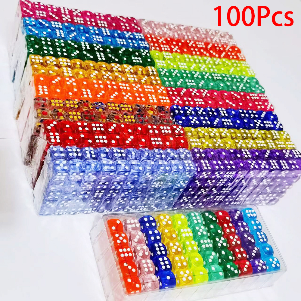 100 Teile/satz 6 Seitige Würfel 14mm D6 16 Transparent Optional Farbe Acryl Abgerundete Kanten Würfel Für Tisch Brettspiele party DND