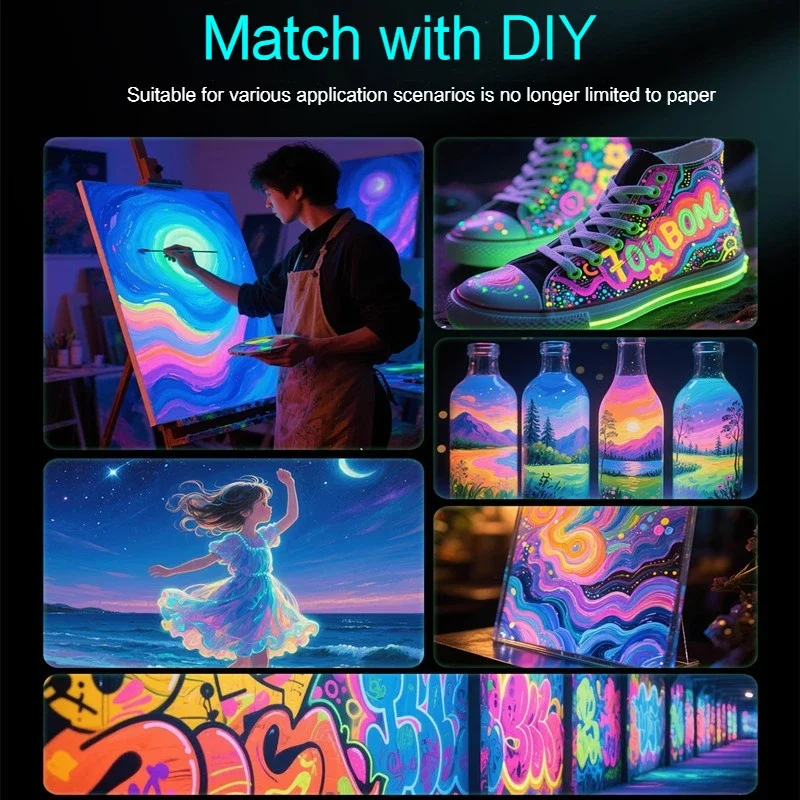 Borrence 20ml Glow In The Dark Acrylic Paint Set 8-Color Hand-Painted Graffiti DIY Fluorescent Pigment Luminous Paint Waterproof