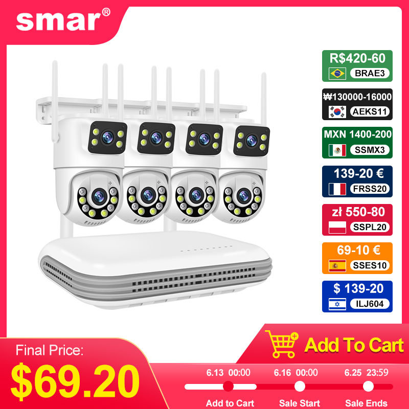 Smar système de vidéosurveillance sans fil Kit de caméra WiFi caméras IP 6MP avec double objectif Audio de sécurité 8CH NVR ensemble de Surveillance vidéo ICse