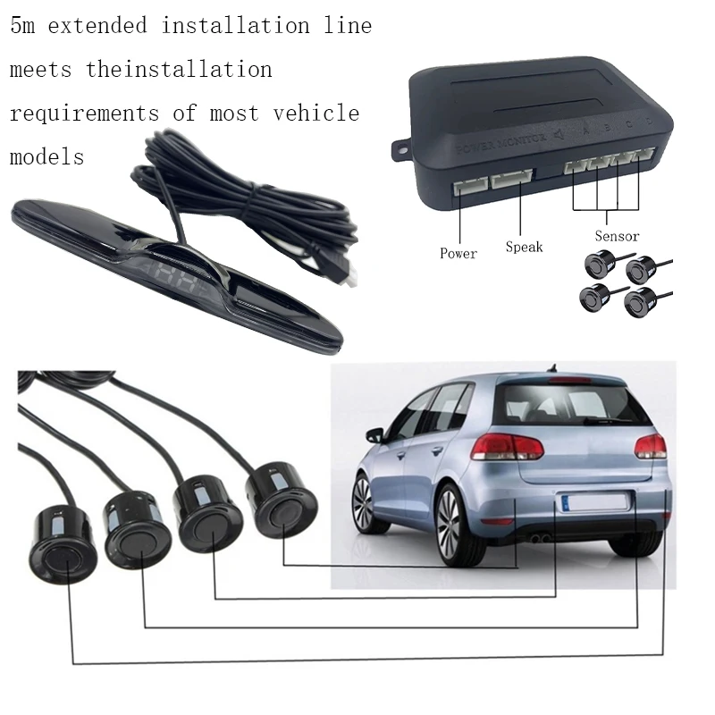 Nuevo Sistema de Sensor de estacionamiento LED, Kit de pantalla de Monitor de retroiluminación, asistente de Detector de respaldo, 4 sondas