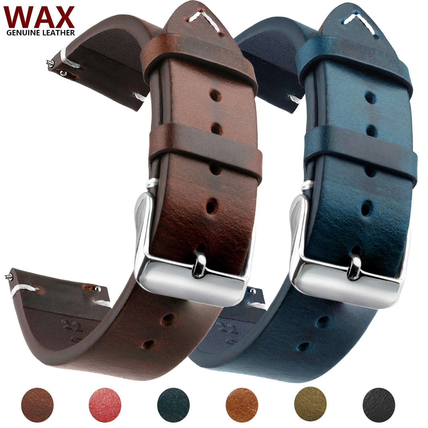 Correa de reloj de cuero genuino cera, correas de reloj de liberación rápida de 18mm/19mm/20mm/21mm/22mm/24m, para Samsung, Seiko, Oris, reloj Citizen