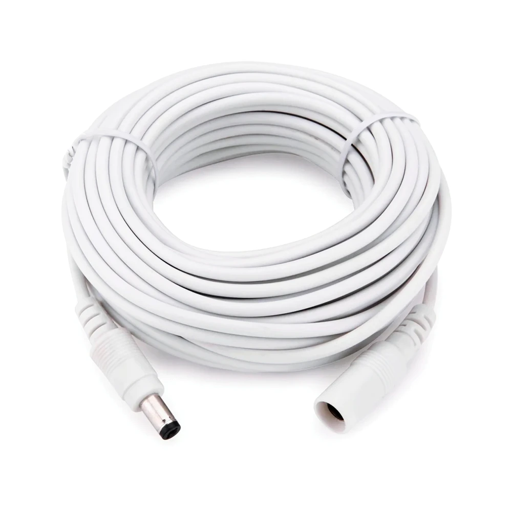 Cabo de extensão de alimentação dc de cobre 12v branco 3m/5m/10m/15m/20m/30m/50m cabo extensor 2.1x5.5mm fêmea para macho para câmera de tira led