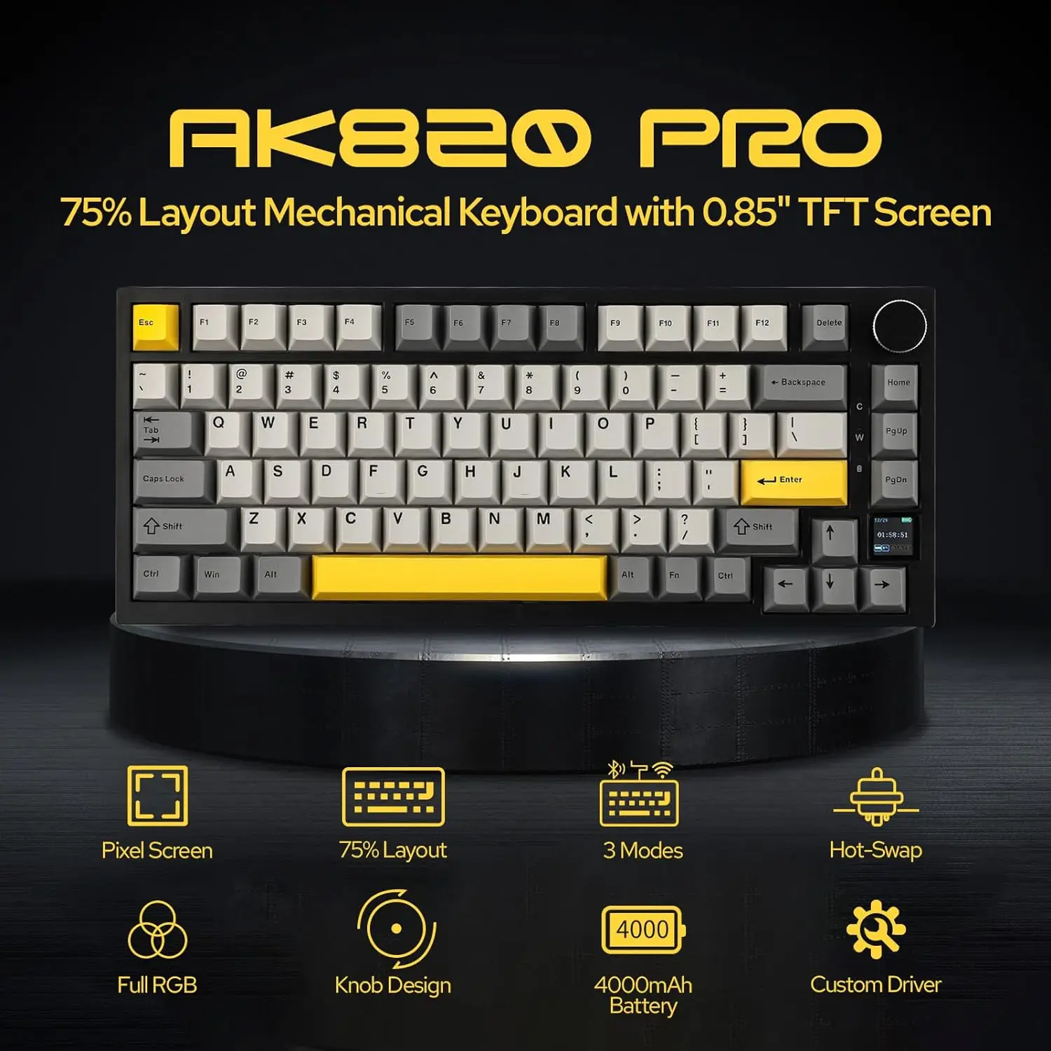Ajazz AK820/AK820Pro gaming mechanisch toetsenbord Bluetooth 5.1/Draadloos/bedraad c aangepast toetsenbord met warmtewissel verzegelde knop
