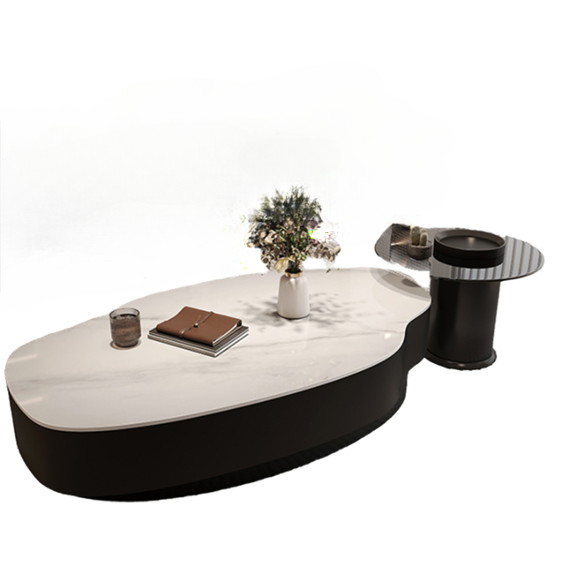 Mesita para café de sala de estar de lujo, centro de almacenamiento negro moderno, mesa baja sedentaria, mesa concisa Irregular, muebles bajos