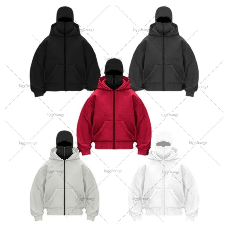 힙합 펑크 솔리드 컬러 더블 모자 지퍼 까마귀 하이 스트리트 streetwear 자켓 남자 맞춤형 스플 라이스 오버 사이즈 스웨트