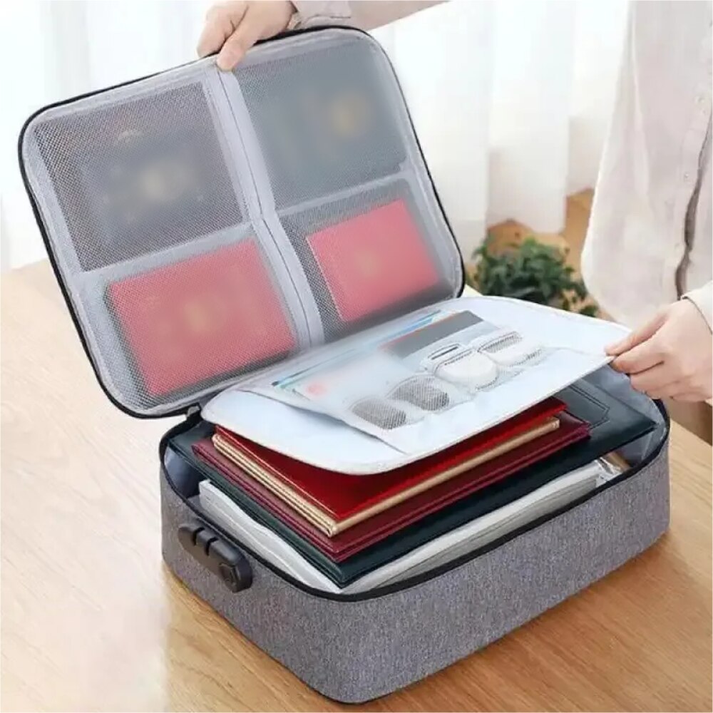 Bolsa de almacenamiento de documentos de 2 capas, organizador de archivos impermeable multifuncional, bolsa de almacenamiento de gran capacidad con bloqueo de contraseña