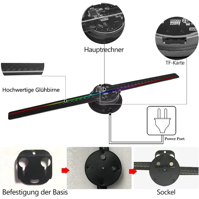 42 ซม.3D Holographic พัดลม WiFi ระยะไกลที่กําหนดเองไอคอน DIY โลโก้วิดีโอ LED นีออนไฟหมุนจอแสดงผล AD 3D โปรเจคเตอร์โฮโลแกรม