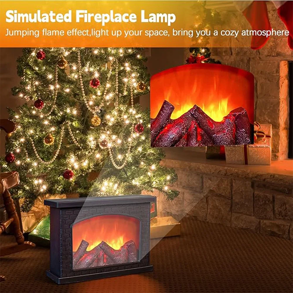 Portable Simulated Fireplace Lantern Decoration, Flame Effect, LED Fire Lamp, Indoor and Outdoor, Christmas Decorations