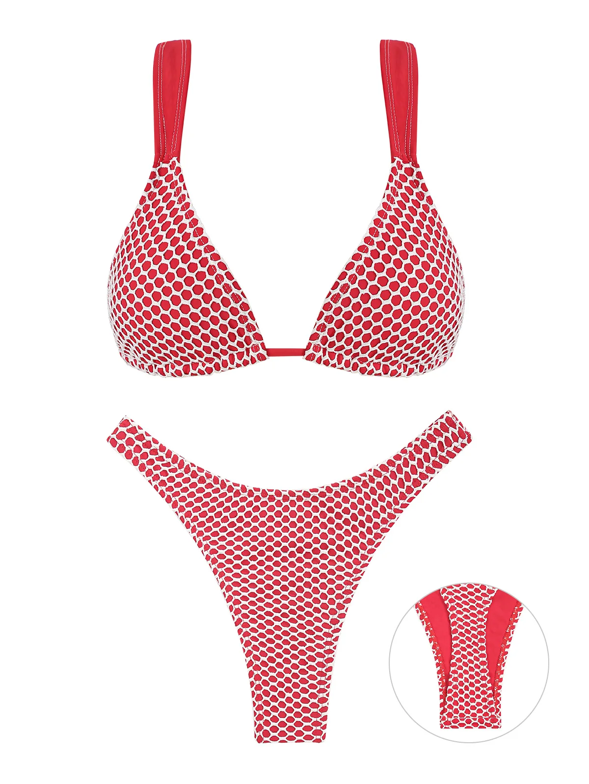 ZAFUL Women's Fishnet Mesh Tie Cami Shell Decor Triangle String Tanga Two Piece Bikini Swimwear