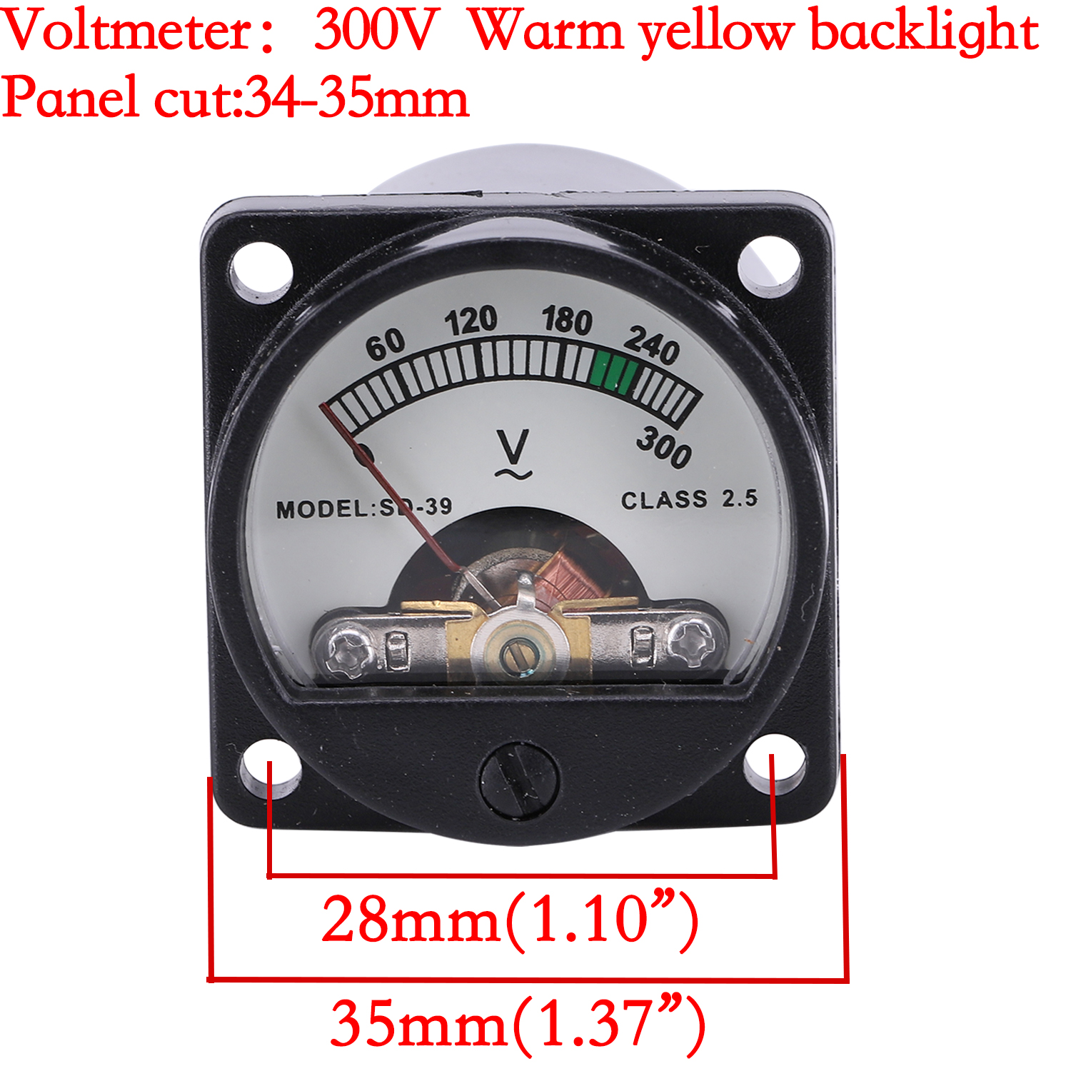 1PC 34 Voltmeter AC 300V Analog Current Meter Panel Pointer Type With LED Yellow Background Light For Audio Amplifier DIY