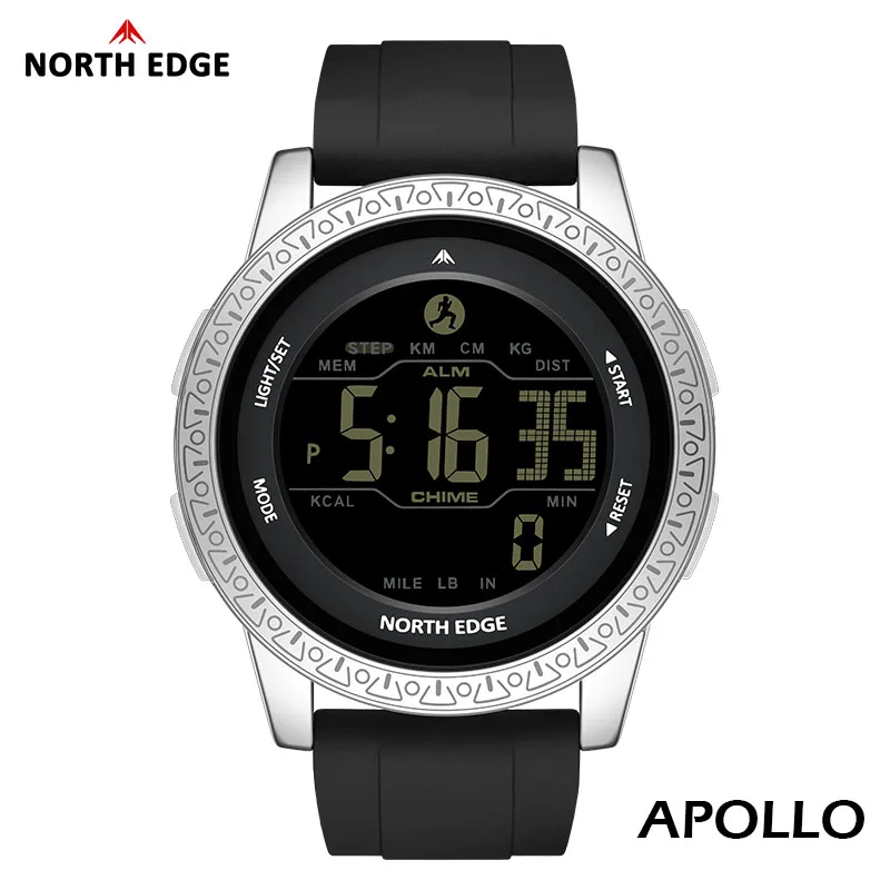 NORTH EDGE APOLLO Luksusowy Męski Damski Zegarek Cyfrowy Wodoodporny 50M Zegarki Sportowe Podwójny Czas Krokomierz Budzik Zegarki dla Par