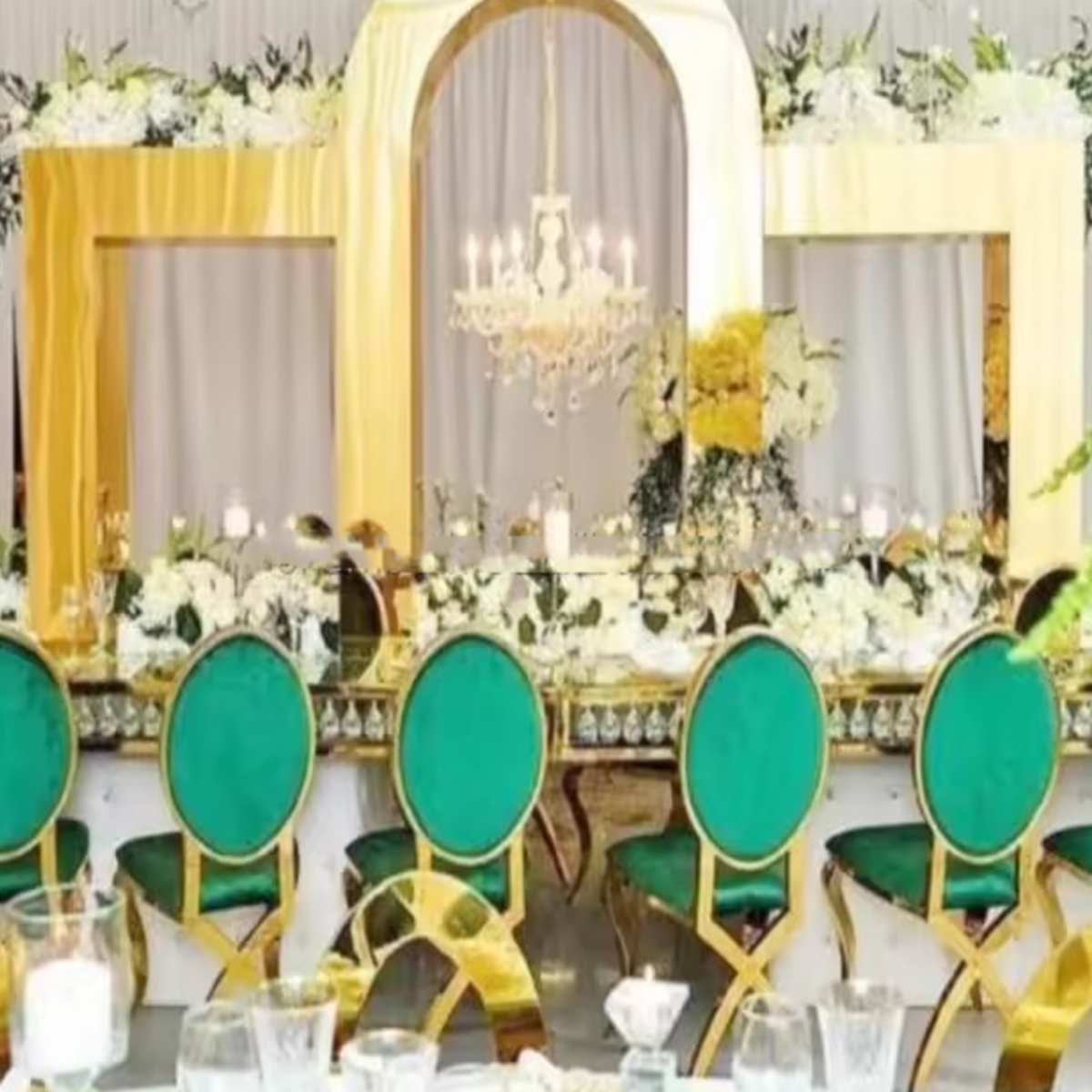 No flowers)Wedding Decoration Items Acrylic Mirror Arches Background Wedding Gold  Arch Backdrop Stand