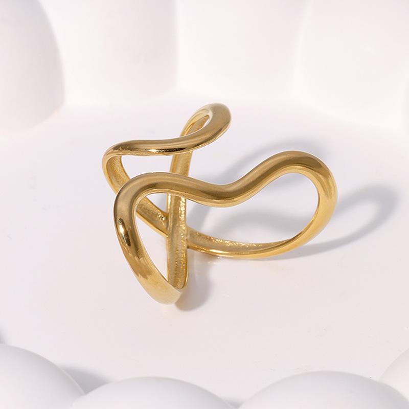 แฟชั่นสแตนเลสกันน้ําเปิดแหวนบุคลิกภาพ Charms PVD ทองแท้ 18K ชุบเครื่องประดับอินเทรนด์สําหรับผู้หญิง