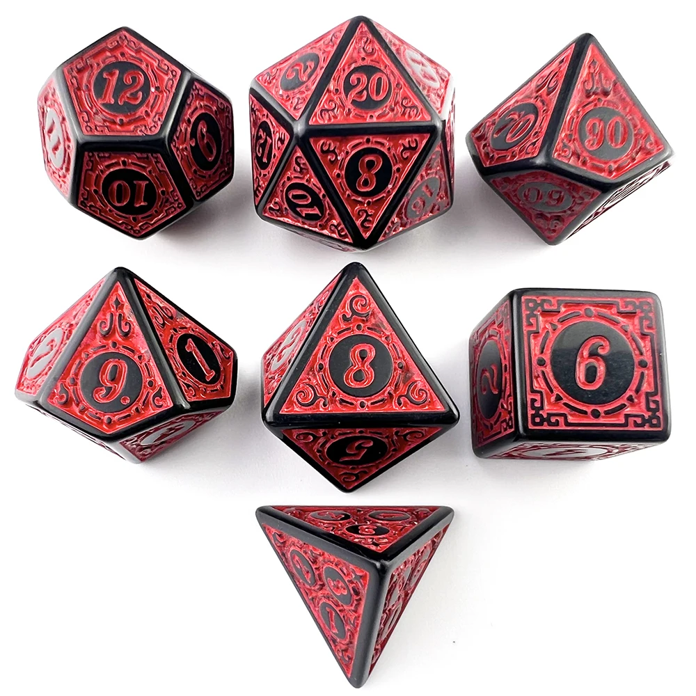 Zestaw kości wielościanowych DNDGame z wzorem tekstury 7 sztuk D4 D6 D8 D10 D% D12 D20 do gier planszowych RPG Akcesoria