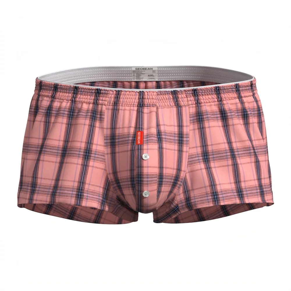 Celana Dalam Pria Kotak-kotak Aro Celana Dalam Kasual Bersirkulasi Kantong Terompet Celana Tidur Katun Pakaian Dalam Pinggang Rendah Celana Dalam Homewear 2XL